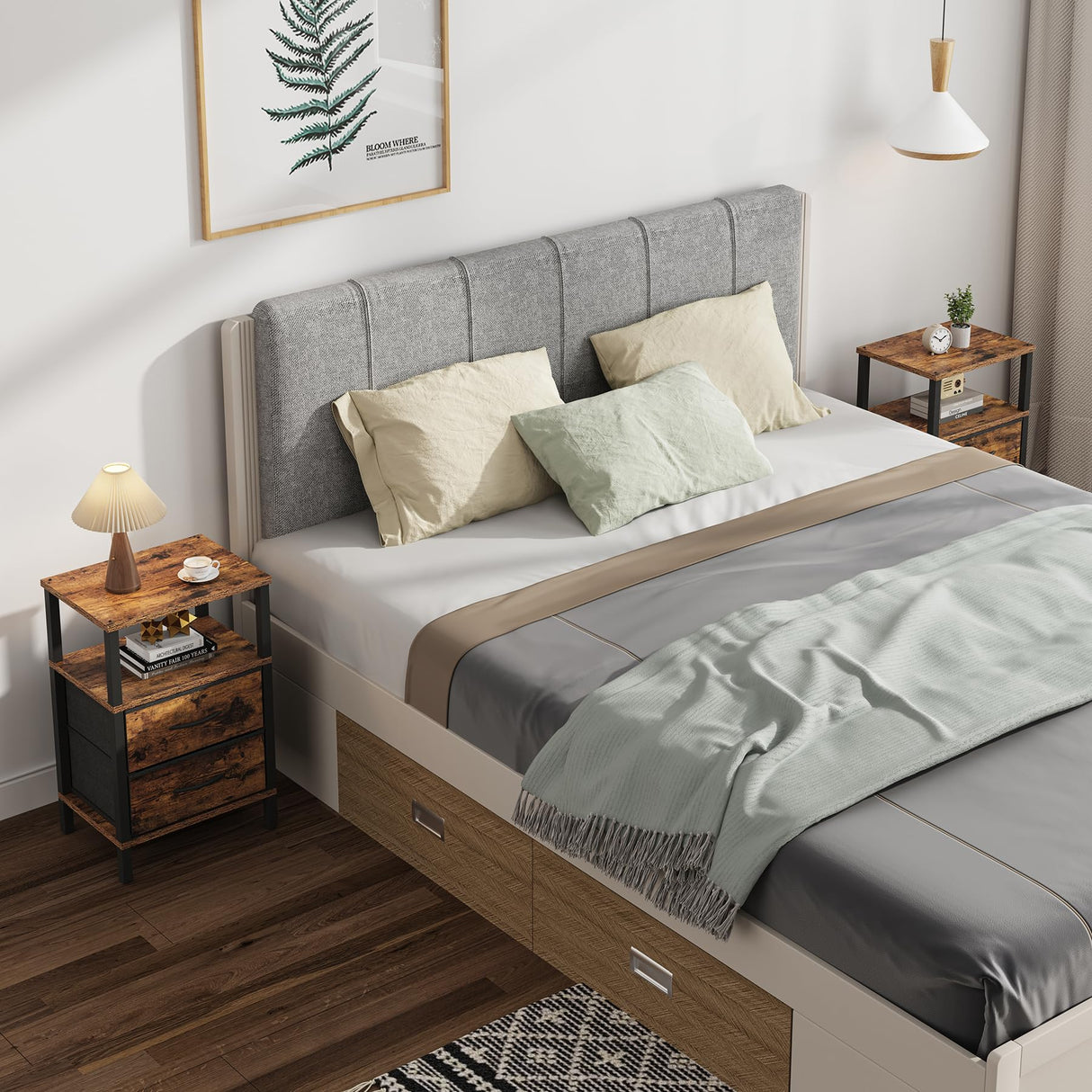 TUTOTAK End Table, Couch Side Table, Nightstand with Cloth Drawer, Set of 2, Bedside Table, Brown TB01BB066 TUTOTAK