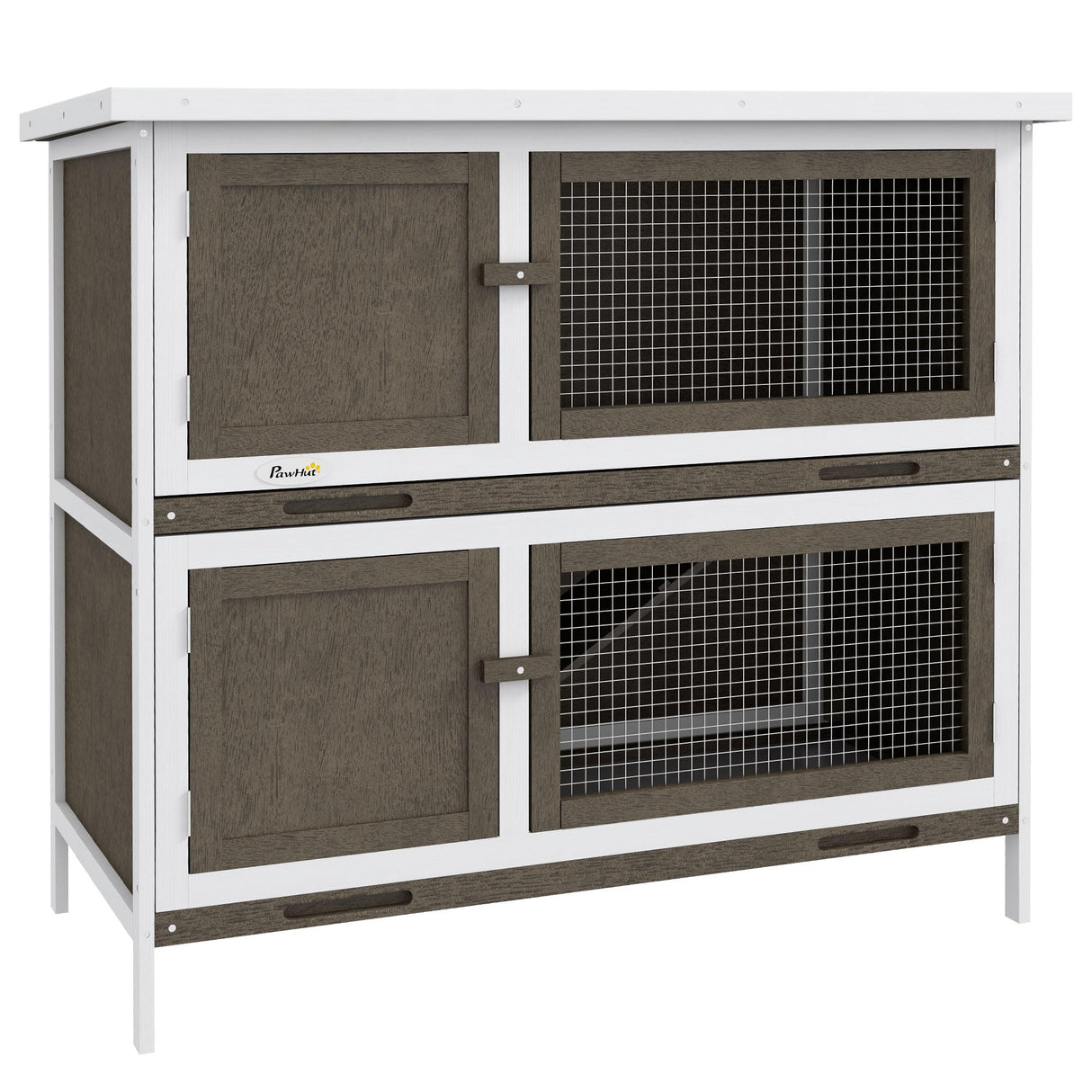 PawHut Wooden Bunny Rabbit Hutch, Small Animal Habitat with Ramp, Removable Tray & Weatherproof Roof, Indoor/Outdoor, Brown PawHut