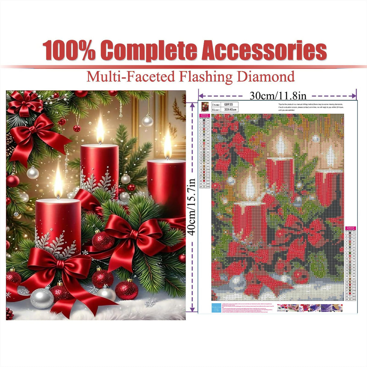 Christmas Diamond Art Kits for Adults - Christmas Candles 5D Diamond Painting, Candles Gem Art for Adults, Gem Painting Kits for Wall Home Decor Arts Craft 12x16inch ajepon