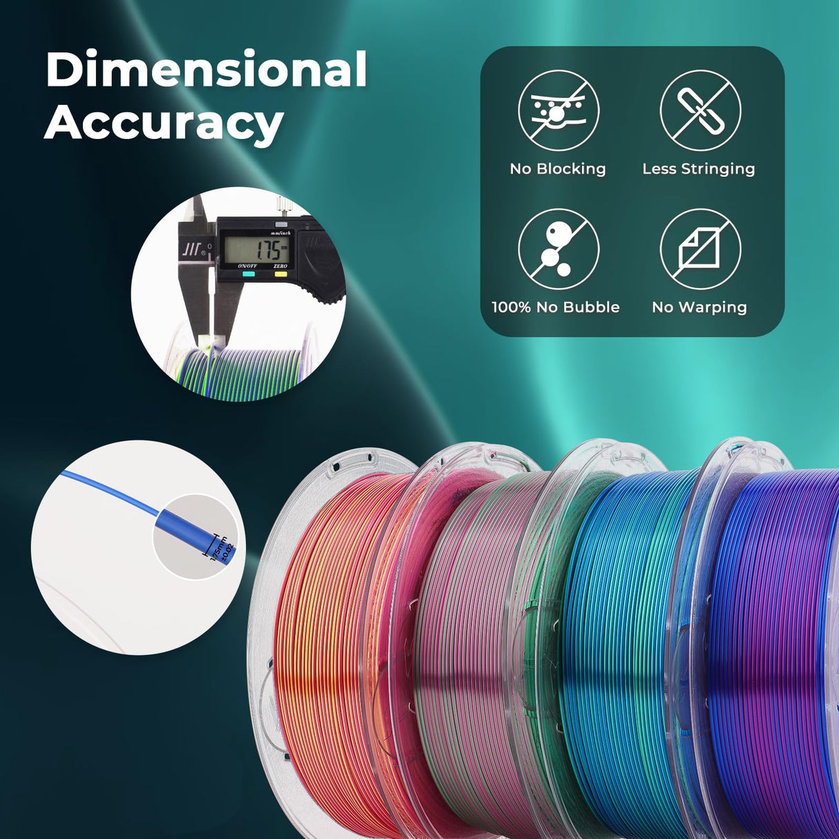 AMOLEN Silk PLA 3D Printer Filament Bundle, Shiny Dual Color PLA Filament 1.75mm Pack, Multi Color Change PLA 3D Printing Filament for Most FDM 3D Printer, 1KG X 4 Spools AMOLEN