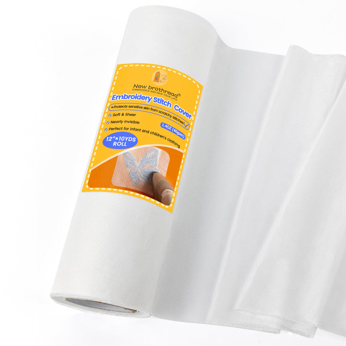 New brothread Soft & Cozy Embroidery Stitch Cover 12" x 10 Yd Fusible Light Weight Stabilizer Covering Scratchy Stitches - White New brothread