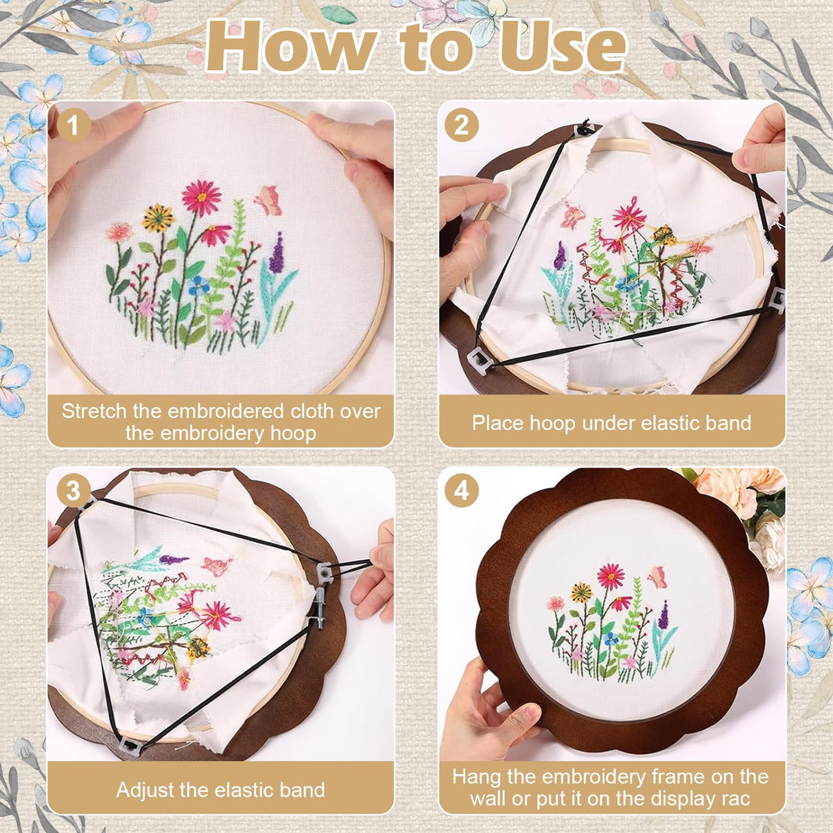 4 Sets Wood Embroidery Hoop Frame 8 Inch Sunflower Embroidery Display Frame Large Round Wooden Embroidery Frame for Finished Cross Stitch Hoop Frame DIY Decor Sewing Ornaments WHXGG