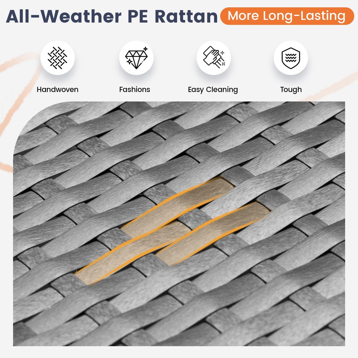 UDPATIO Patio Furniture Set, 8 Inch Armrest Outdoor Sectional Sofa, 6 Piece Wicker Outdoor Furniture Conversation Sets with Waterproof Cover and Coffee Table for Backyard Deck(Grey/Navy Blue) UDPATIO