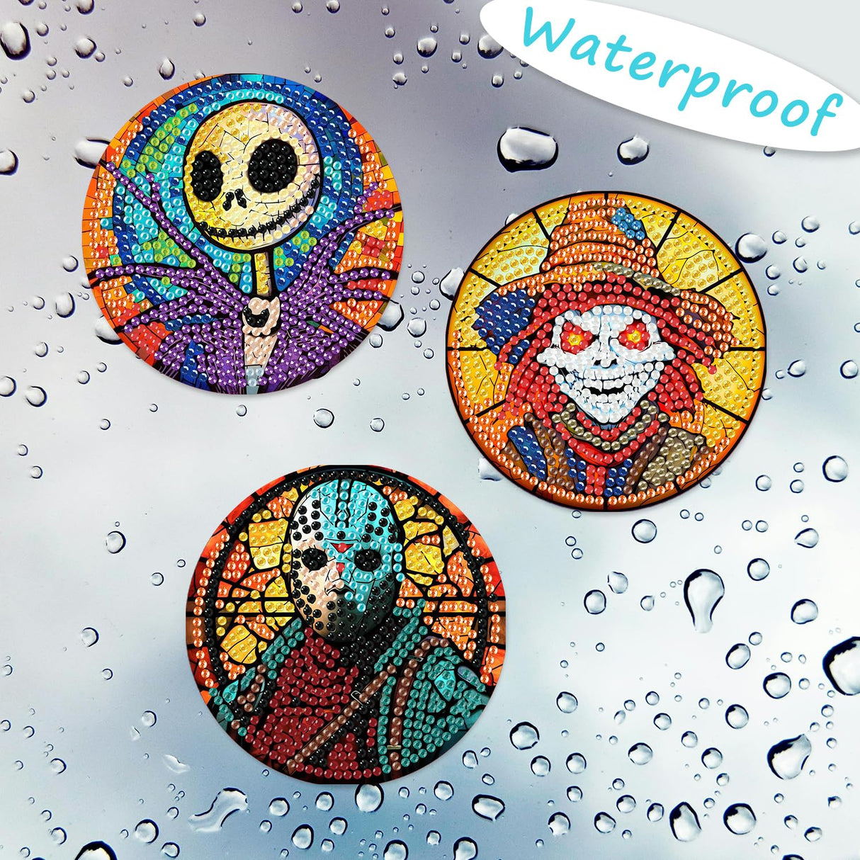 MBNTJHT 8 Pcs Halloween Diamond Art Coasters Kits with Cork Base, Horror Movie Diamond Painting Coasters with Holder, DIY Drink Coaster Art Crafts Supplies for Home Decor 4X4 Inch. MBNTJHT