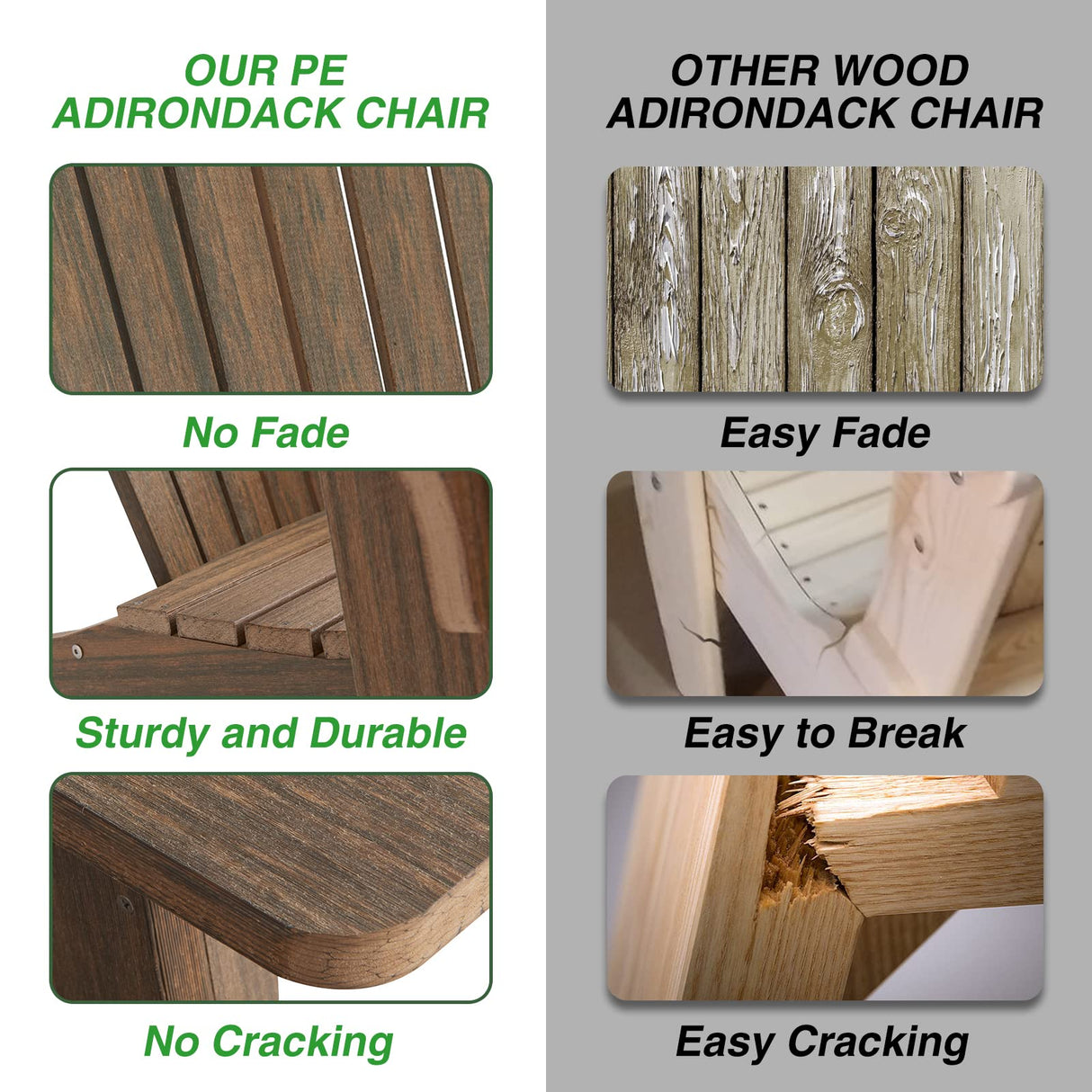 ACUEL Folding Adirondack Chair, Poly Lumber Fire Pit Chair, Durable All-Weather Patio Chairs for Garden, 350 Lbs Support Oversized Adirondack Chair (Bright Brown, 1 pc) ACUEL