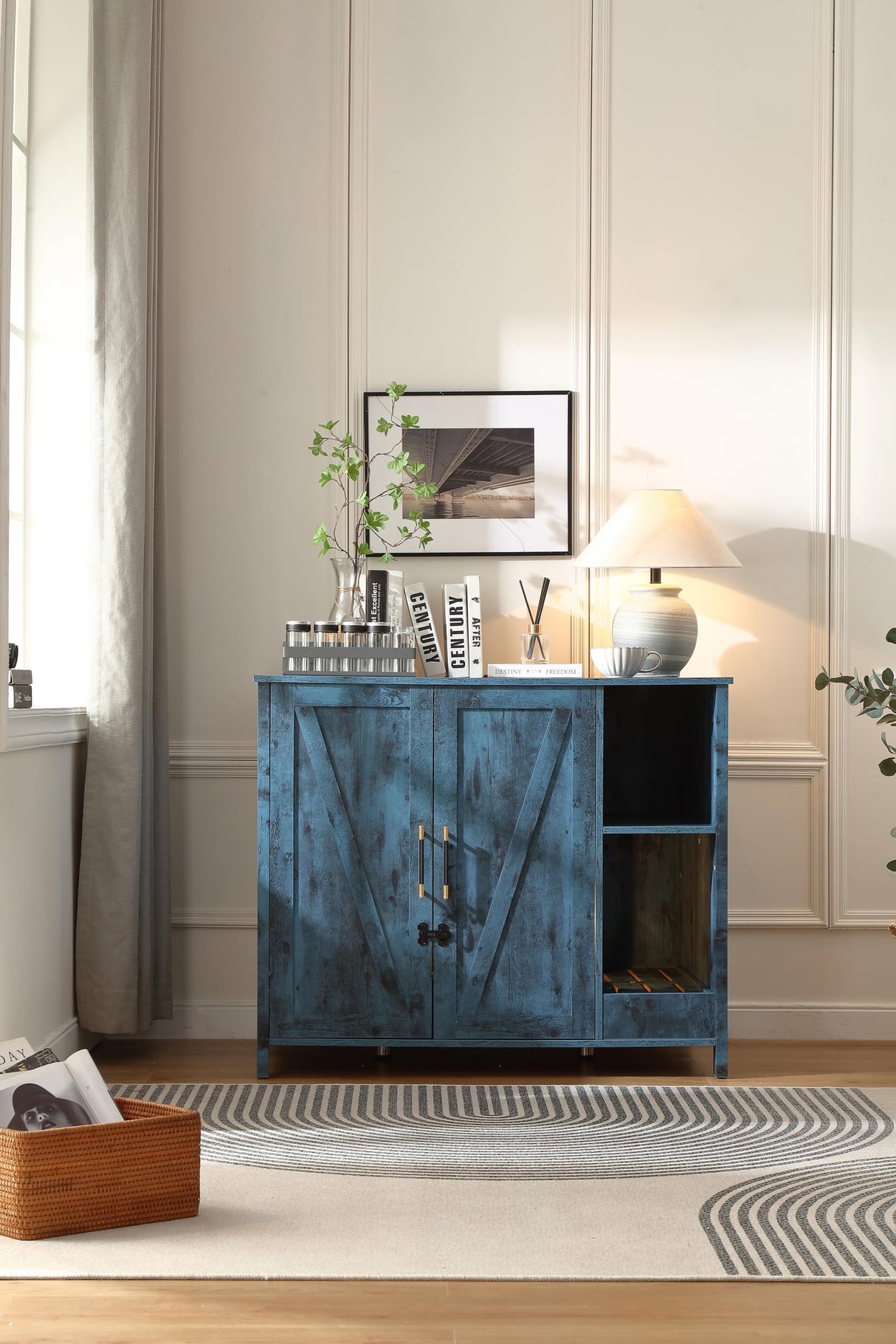 Forest Gravity Cat Litter Robot Enclosure, Enclosure for self-Cleaning Litter Boxes,Adjustable Shelf for Dog Proof and Storage,Charging Station,Locks Added for cat,Large Indoor Cat House,Blue FOREST GRAVITY