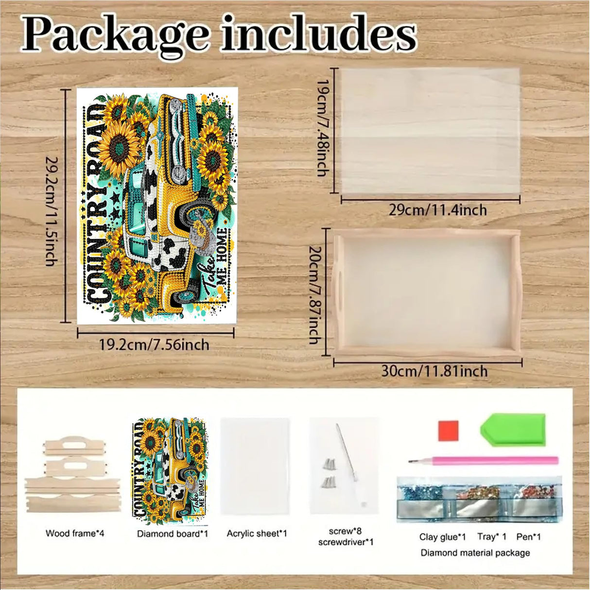 DoxQcs DIY Diamond Art Wooden Tray Kit Easter Food Tray with Handle Diamond Painted Table Decoration Tray for Breakfast Bar Dinner Table Diamond Art Painting for Beginners-#02-Sunflower Car DoxQcs