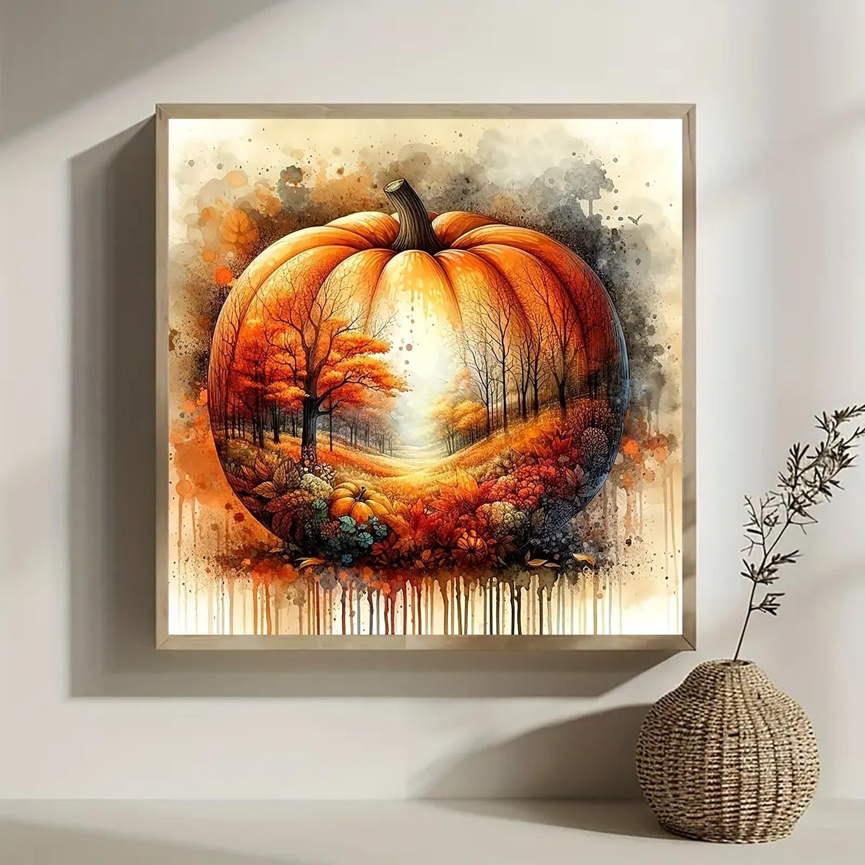 Pumpkin Leaf Tree Diamond Art Kits for Adults, 5D Autumn Diamond Painting Kits for Adults Beginners, DIY Full Round Drill Diamond Dot Painting Gem Art Kits for Adult, Home Wall Decor 13.8x13.8 Inch VCLKDIY