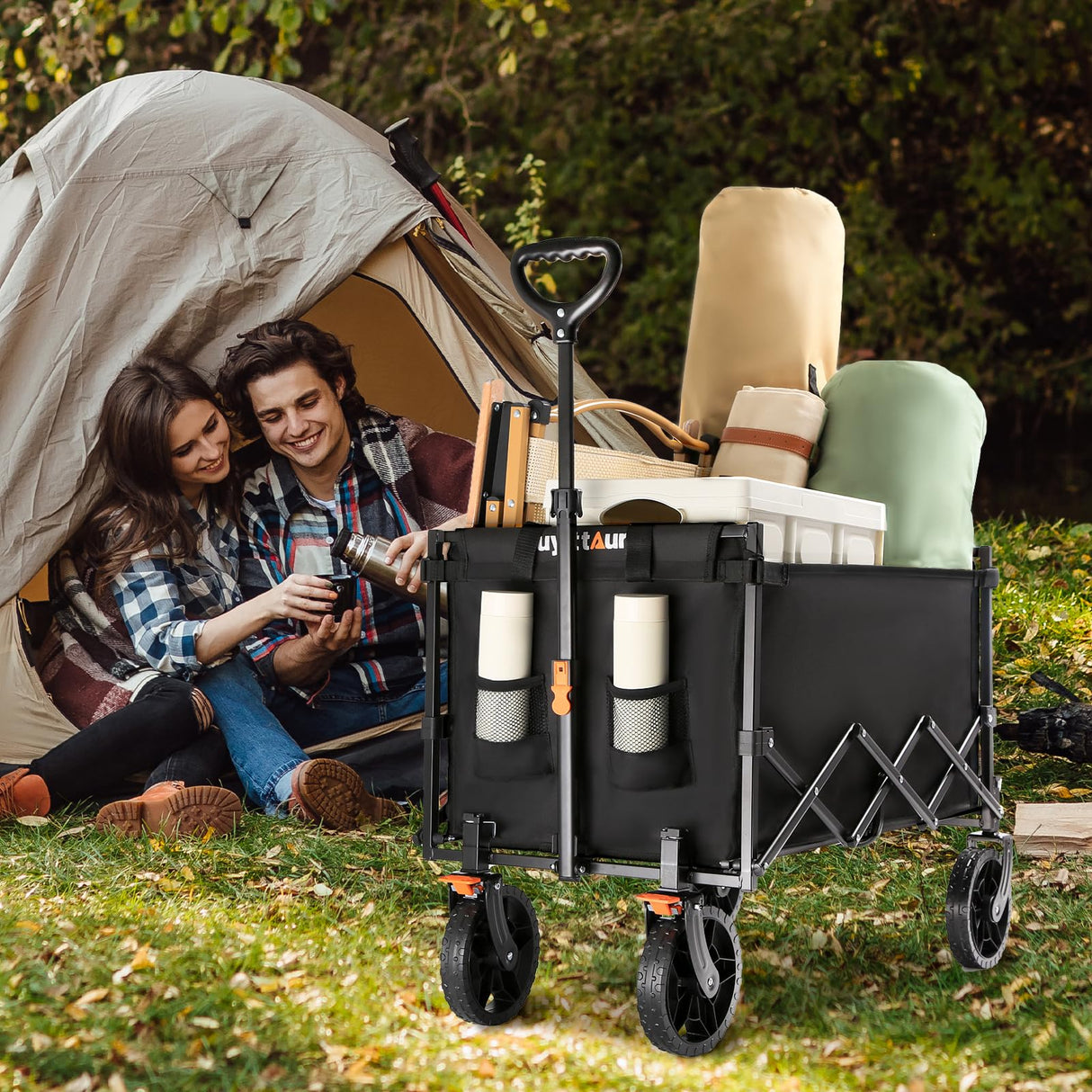 Uyittour Collapsible Wagon Cart Heavy Duty Foldable, Portable Folding Wagon with Ultra-Compact Design, Utility Grocery Wagon for Camping Sports Shopping, Black Uyittour