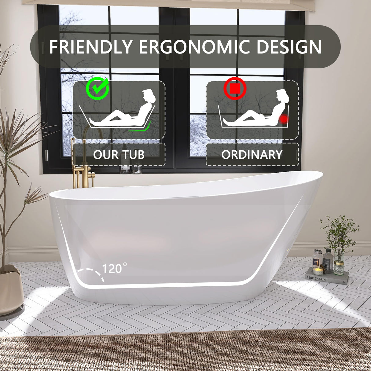 59" Free Standing Tub Freestanding Bathtub, Acrylic Stand Alone Tub, Contemporary Deep Soaking Bath Tub, cUPC Certified SY9950 (Glossy White) SYLONWILL