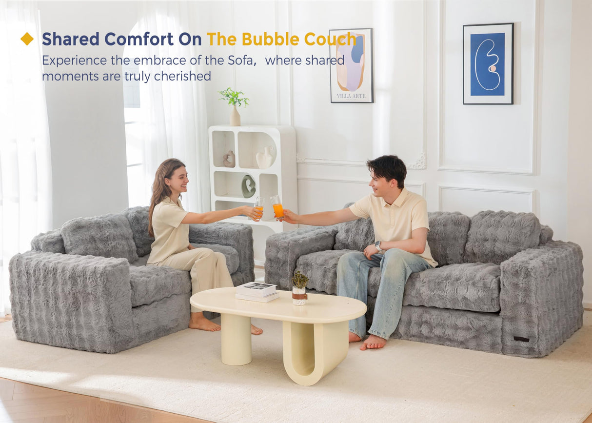 MAXYOYO Loveseat Sofa for Living Room, Small Sofa Couch Tufted Boneless Couch, Comfy Bean Bag Chair for Small Space Bedroom Apartment, No Assembly Needed, Grey MAXYOYO