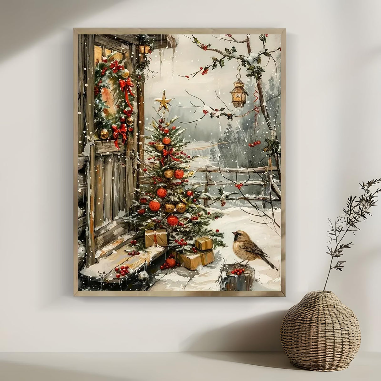 Christmas Tree House Bird Diamond Painting Kits for Adults, 5D Diamond Art Kits for Adults Beginners, DIY Full Round Drill Diamond Dot Painting Gem Art Kits for Adult, Home Wall Decor 11.8x15.7 Inch LKHMVCA