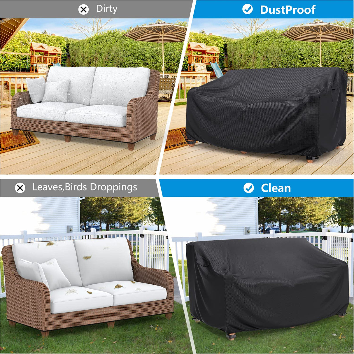 Heavy Duty Patio Sofa Cover Waterproof, Mrrihand 2-Seater Outdoor Sofa Loveseat Cover, Outdoor Patio Furniture Cover with Air Vent and Handles, 60" L×34" D×30" H, Black Mrrihand