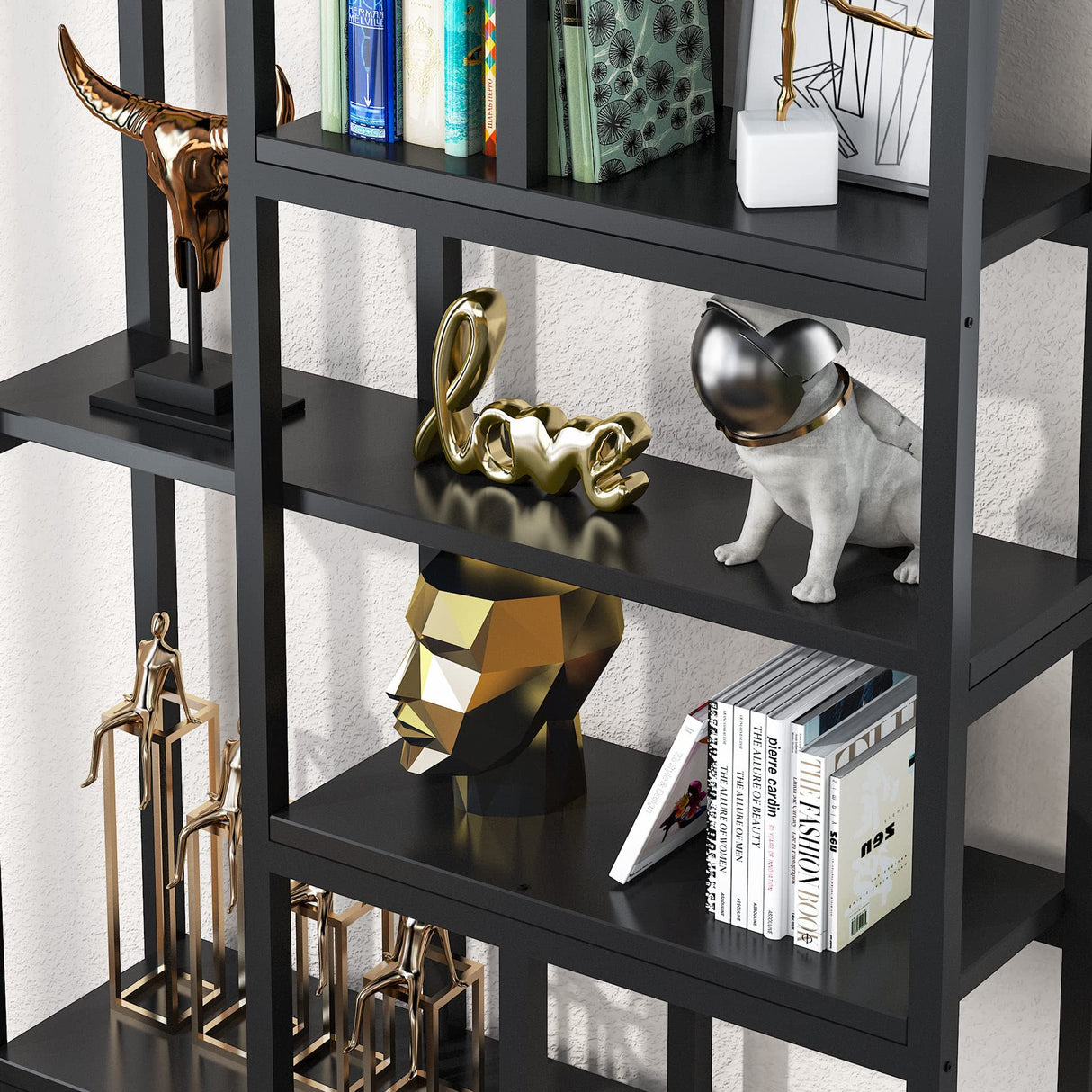 79-Inch Tribesigns 7-Tier Industrial Bookshelf with 10 Open Shelves in Black Tribesigns