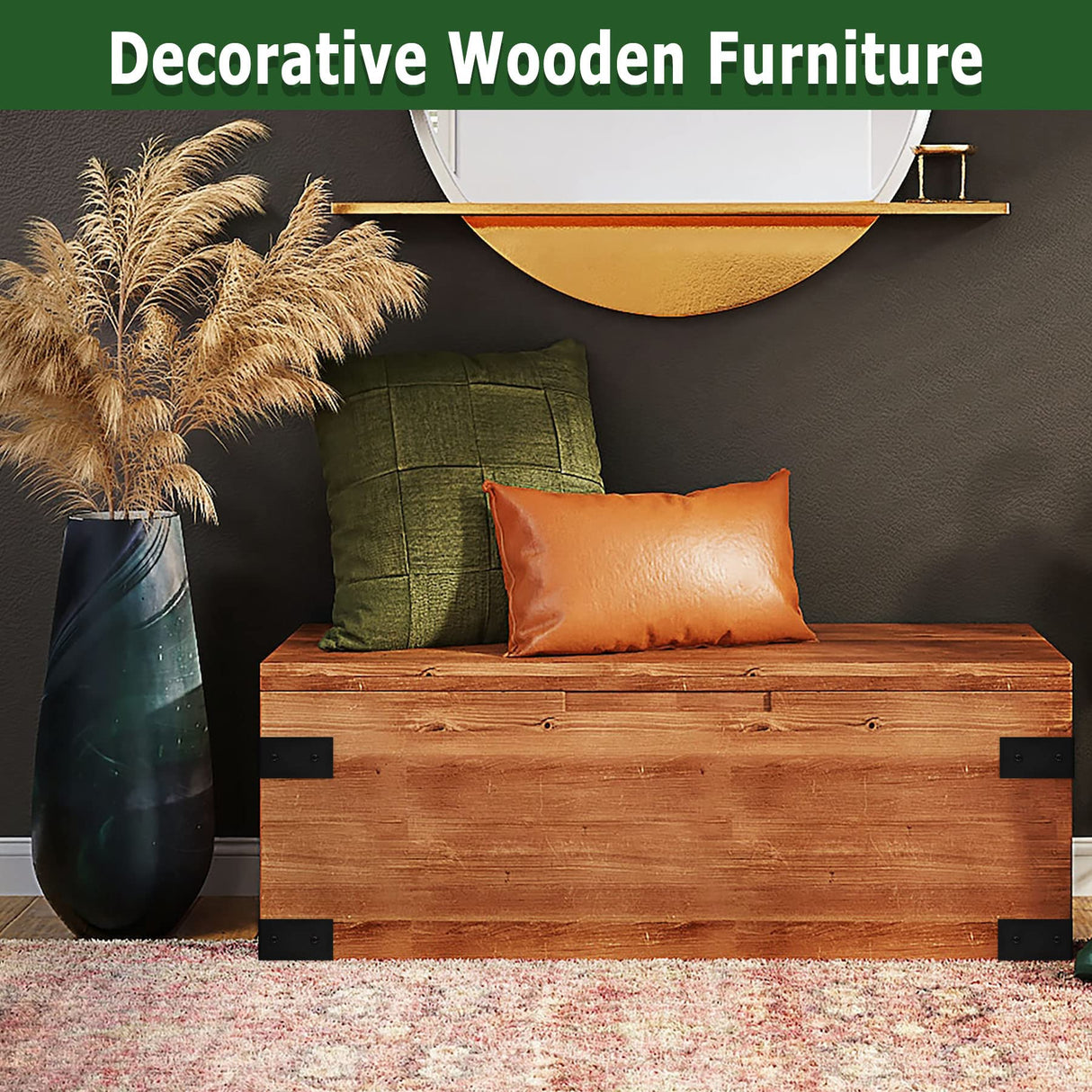 KOXHERO Farmhouse Metal Corner Brackets Decorative Wood Table 3.3" Matte Black Corner Protectors for Retro Industrial Wood Dresser Nightstand TV Stand Bed Frame(Height:1.9")4Pcs KOXHERO