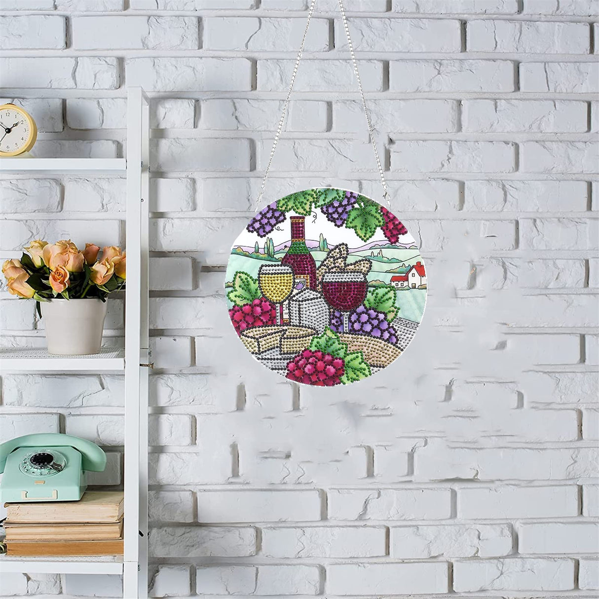 LUSandy DIY 5D Grape Wine Diamond Painting Kits Hanging Sign Wall Art Sign Special Shaped Crystal Red Wine Diamond Art Window Pendants Home Garden Wall Door Hanging Diamond Painting Kits LUSandy