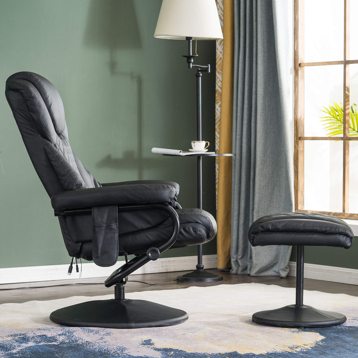 MCombo Recliner with Ottoman, Reclining Chair with Massage, 360 Swivel Living Room Chair Faux Leather, 4901 (Black) MCombo