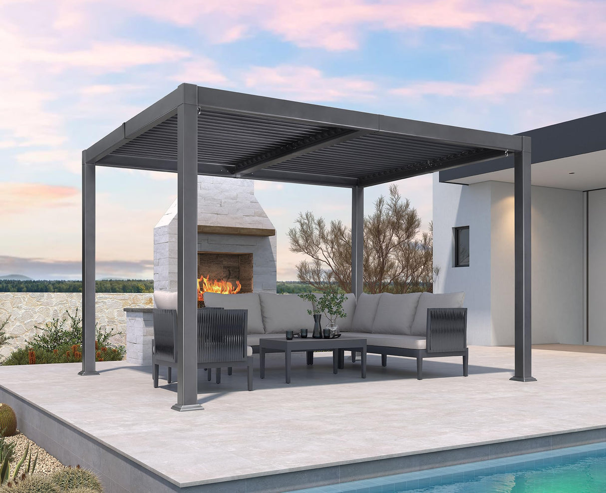 PURPLE LEAF Louvered Pergola 10' x 12' Patio Aluminum Pergola with Independent Adjustable Rainproof Roof Hardtop Pergola for Outdoor Deck Garden Yard PURPLE LEAF