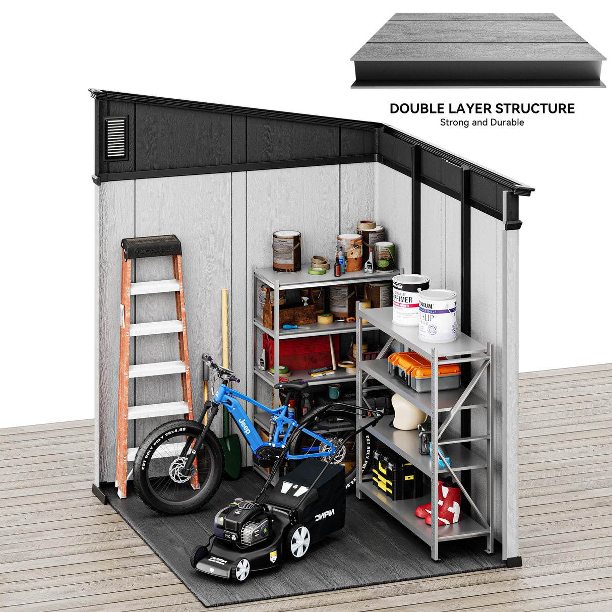 YITAHOME 6x6 ft Outdoor Resin Storage Shed, Waterproof Garden Shed with Windows, Floor, Double Doors, Weather-Resistant Lockable Tool Organizer for Outdoor Tools, Supplies, Bikes, Gray YITAHOME