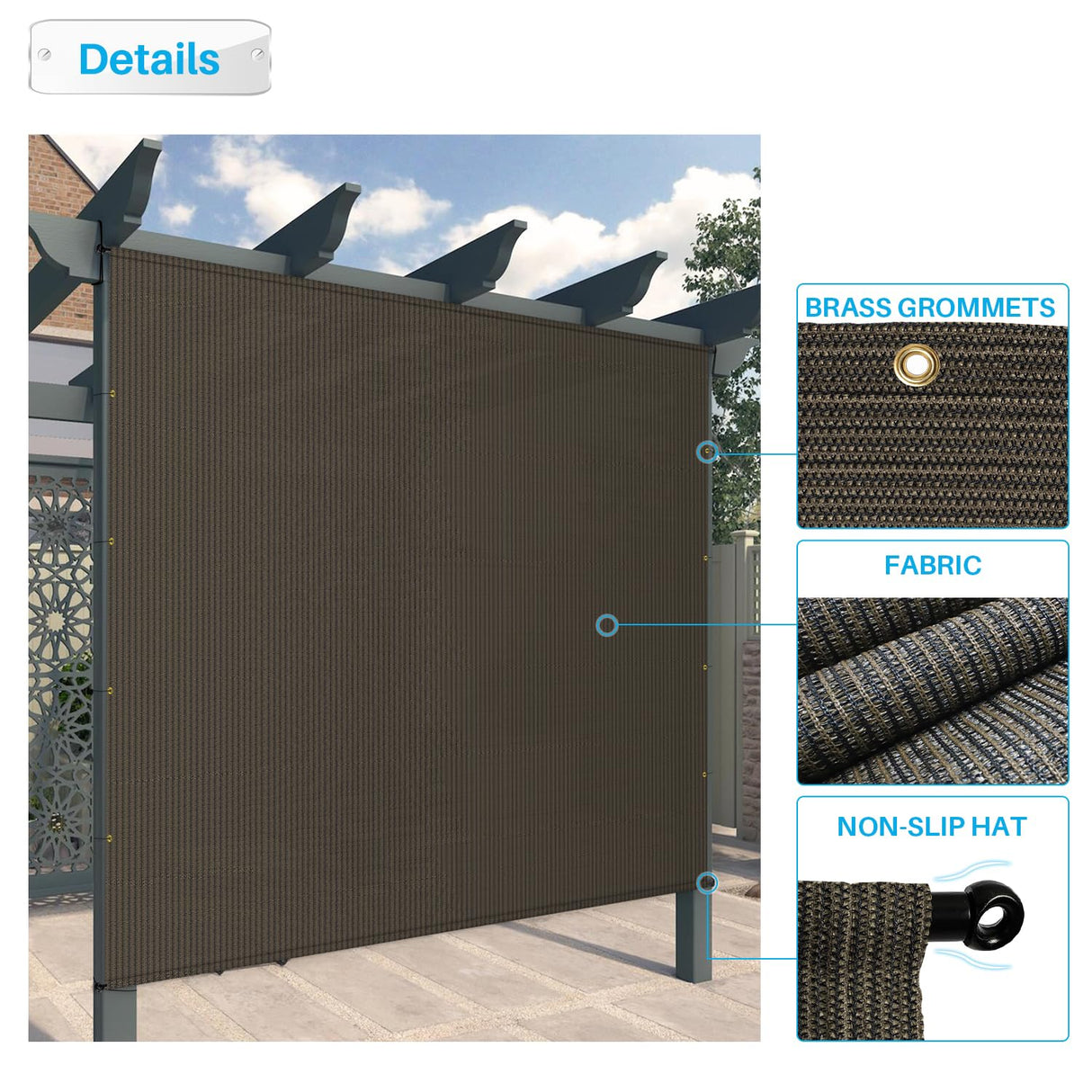 Patio 8' x 16' Pergola Canopy Replacement Shade Cover Universal Outdoor Sun Shade Cloth with Weighted Rods, Shade Screen for Gazebo Deck Porch Balcony, Brown Patio