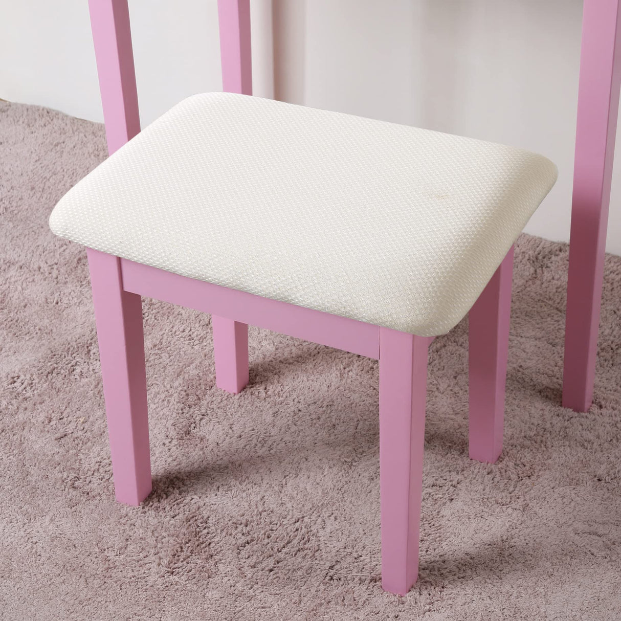 Roundhill Furniture Moniys Moniya Pink Wood Makeup Vanity Table and Stool Set Roundhill Furniture