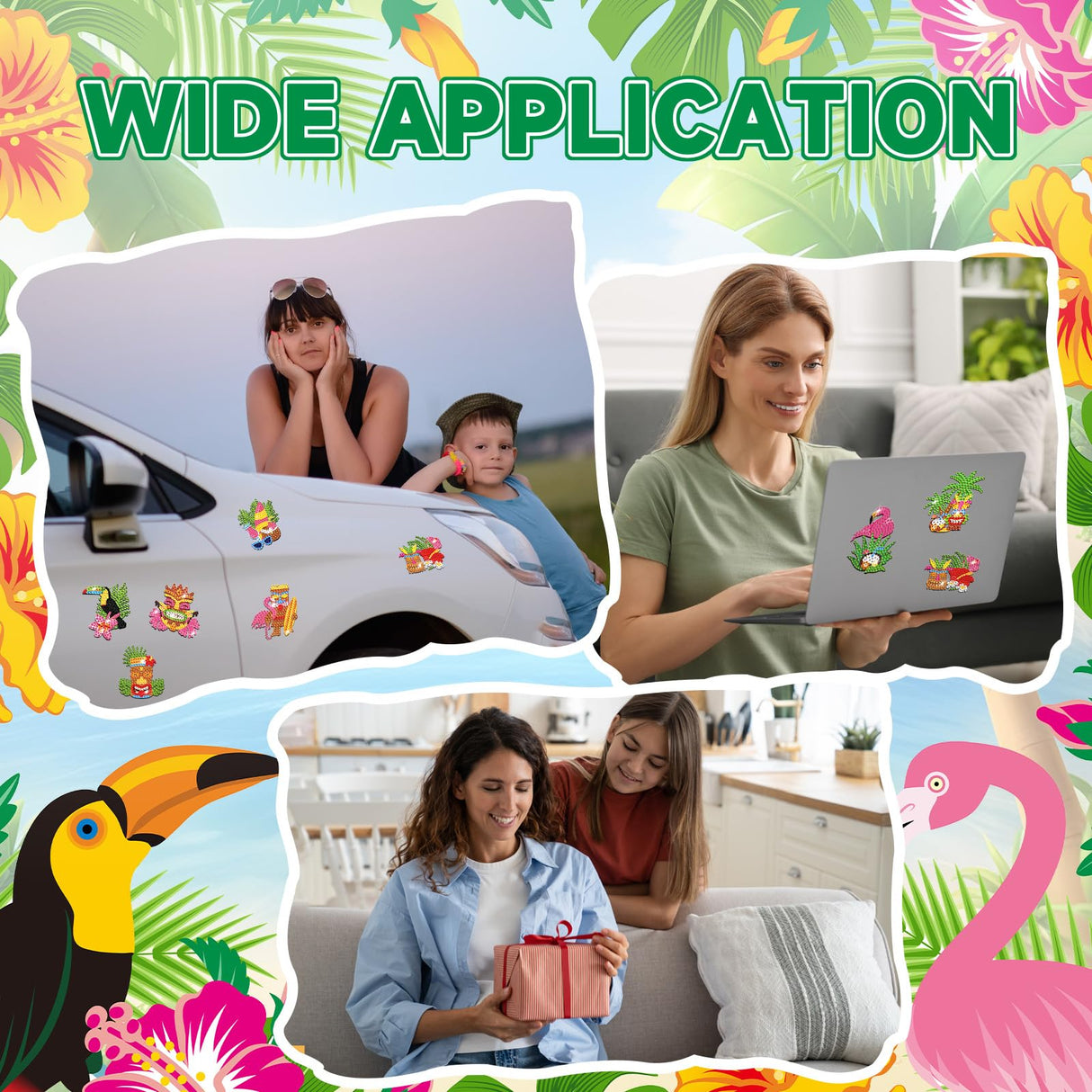 Kingdder 30 Pcs Hawaii Diamond Painting Magnets Kits Tiki Diamond Painting Art Refrigerator with Completed Tools for Summer DIY Craft Project, Party Favor, Fridge Locker Decor Kingdder