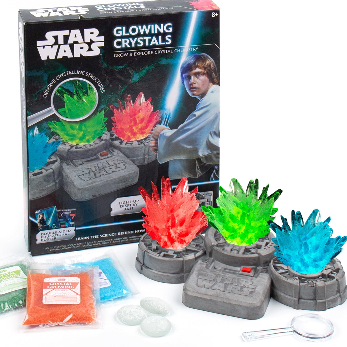 Star Wars Glowing Crystals, Crystal Growing Kit with Light Up Display Stand, Grow 3 Colorful Crystals, Star Wars Toys, Gift for 8 Year Old Boy, Star Wars Merch, Star Wars Toys for Boys Age 8-12 STAR WARS