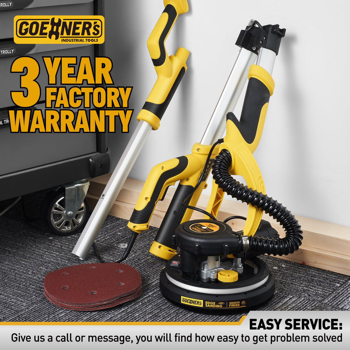 Drywall Sander, Electric Drywall Sander with Vacuum, Automatic Dust Removal, 7 Variable Speed, 900-1800RPM, 26’ Power Cord, Labor-Saving Handle and Patented Fixture for Ceiling Sanding, LED Light Gioventù