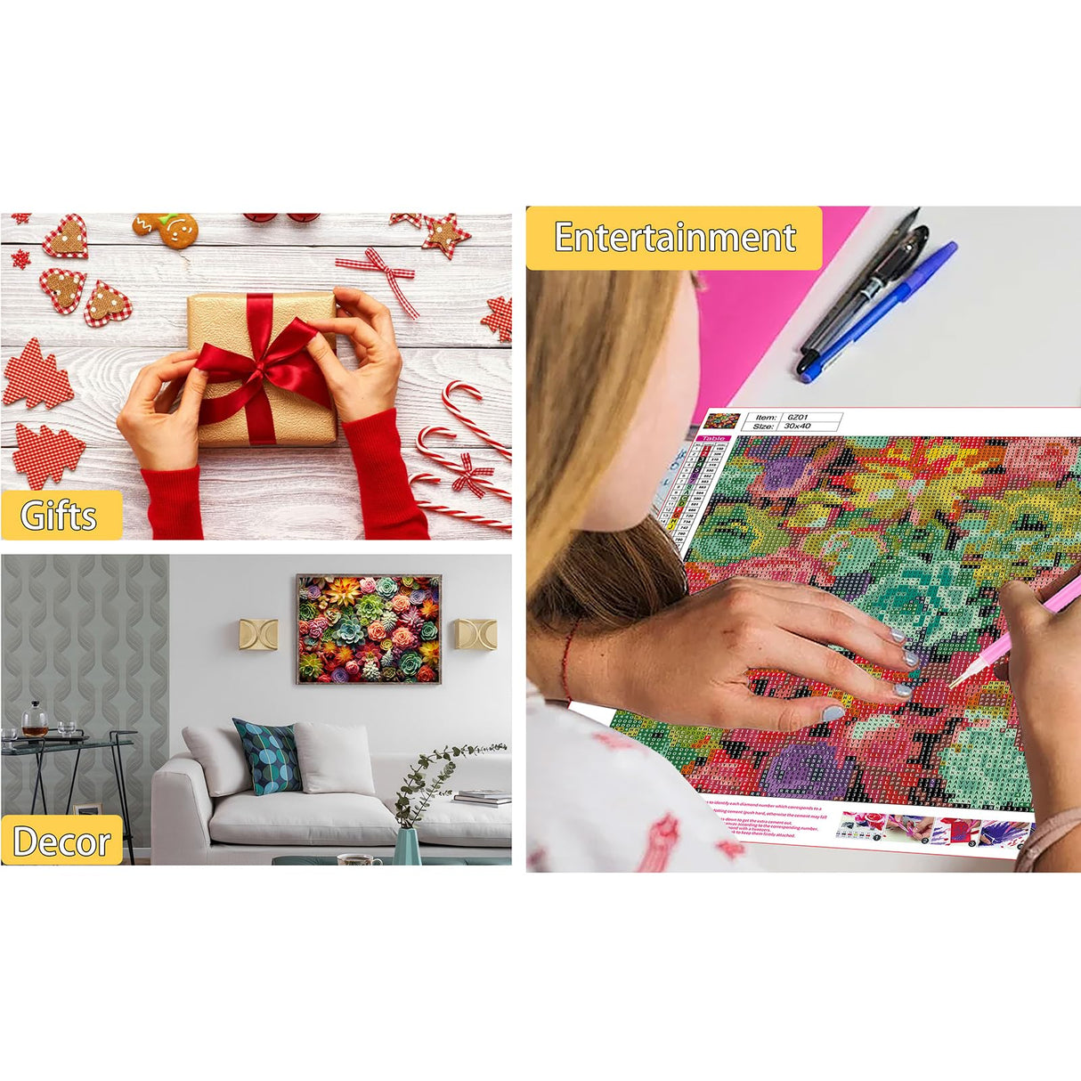 Succulents Square Drill Diamond Painting-Succulents Square Diamond Art,DIY Gem Painting Kit for Adults and Crafts for Gifts and Home Wall Decor 12x16inch Ausanrl