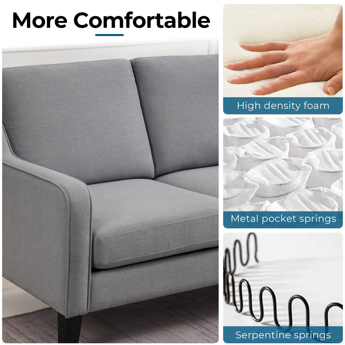 VINGLI Loveseat 53" Small Couch Loveseat Sofas for Living Room Mid Century Modern Sofa Couch Light Grey Love Seat Couches with Scooped Arms for Small Spaces, Bedroom, Apartment, Studio VINGLI