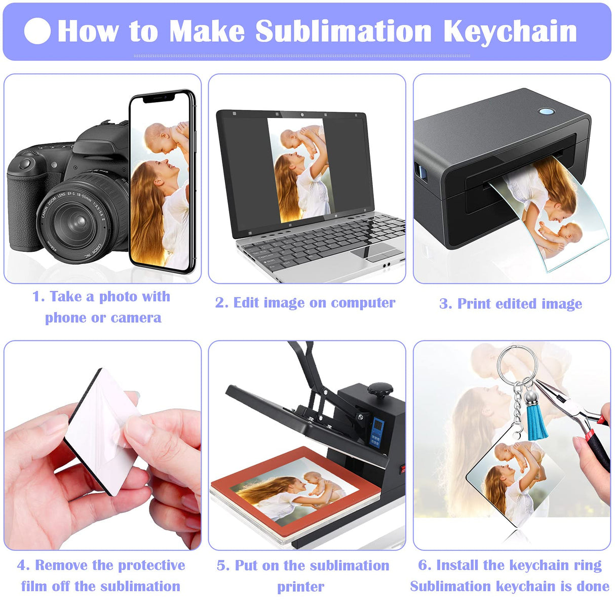 Modacraft Sublimation Keychain Blanks, 80Pcs Sublimation Keychain Making Kit with Square Heat Transfer Blanks, Tassels, Keychain Rings, Jump Rings for Keychain Project Thanksgiving Christmas Gift Modacraft