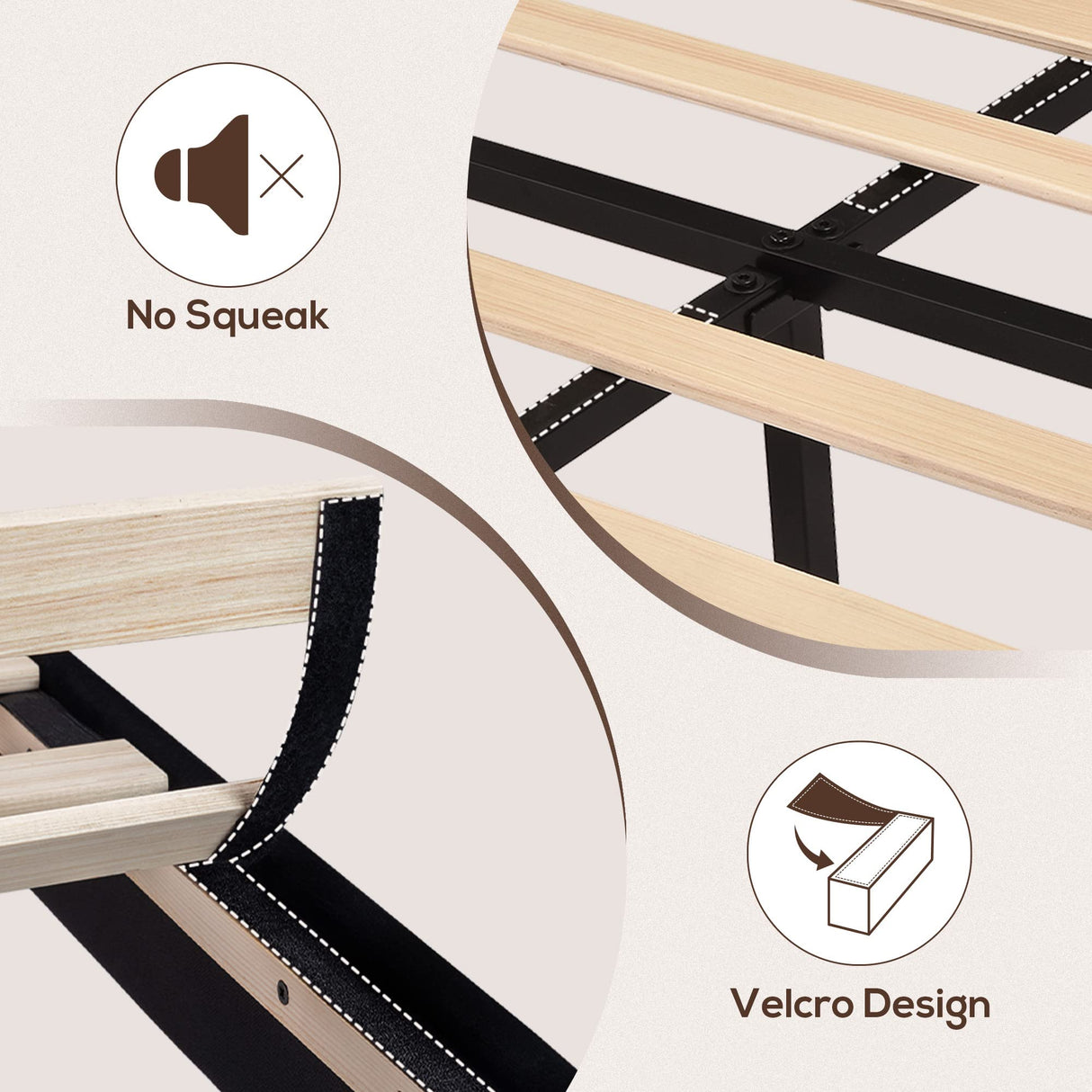 WEEWAY King Bed Frame Platform Bed with Velvet Upholstered Headboard and Wooden Slats Support, Heavy Duty Mattress Foundation, No Box Spring Needed, Easy Assembly, Black WEEWAY