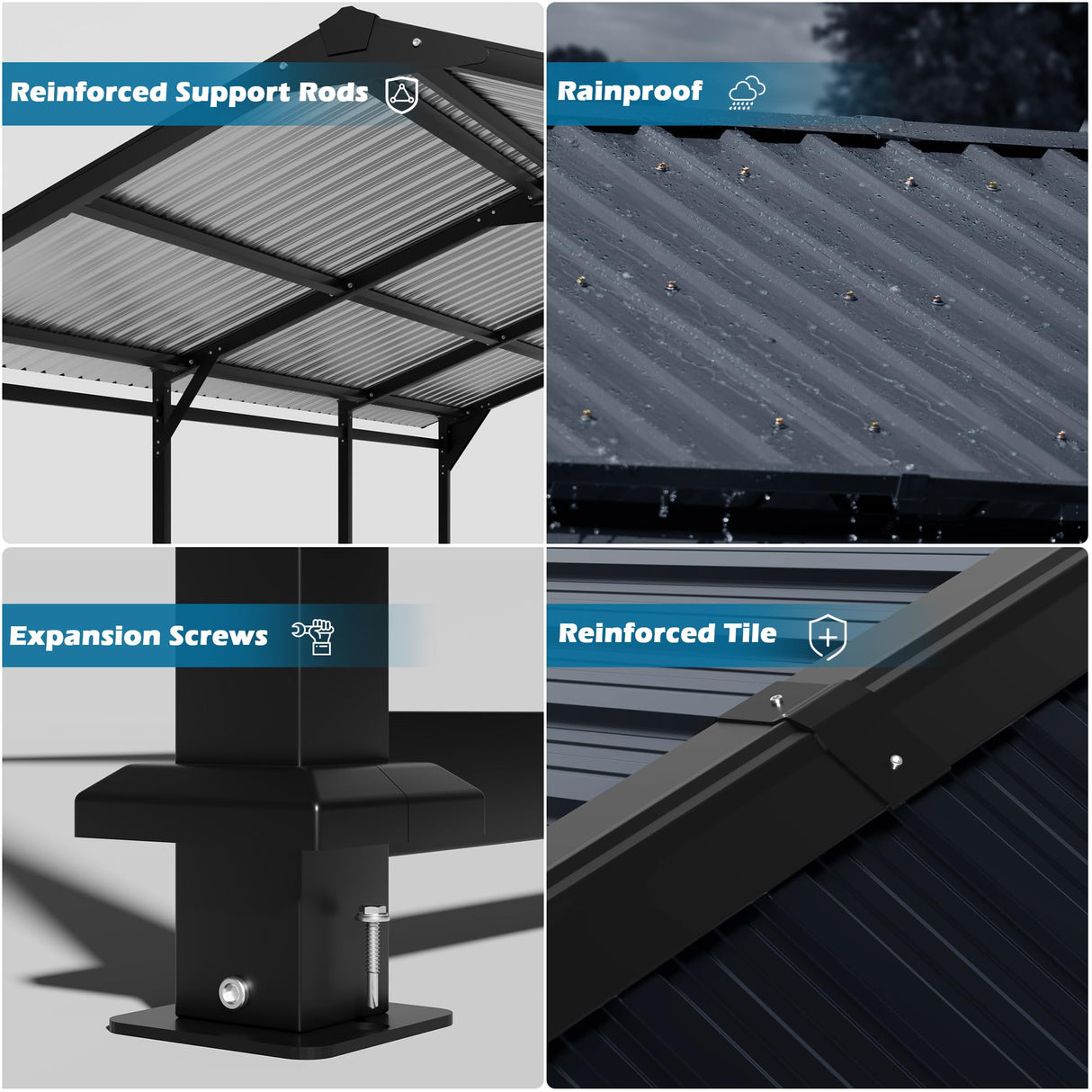 Tobegin 10x15 Carport Heavy Duty Metal Carport with Protective Film Roof,Outdoor Sorage Car Port for Cars,RV Carports,Motorcycles,Trucks,Black Tobegin