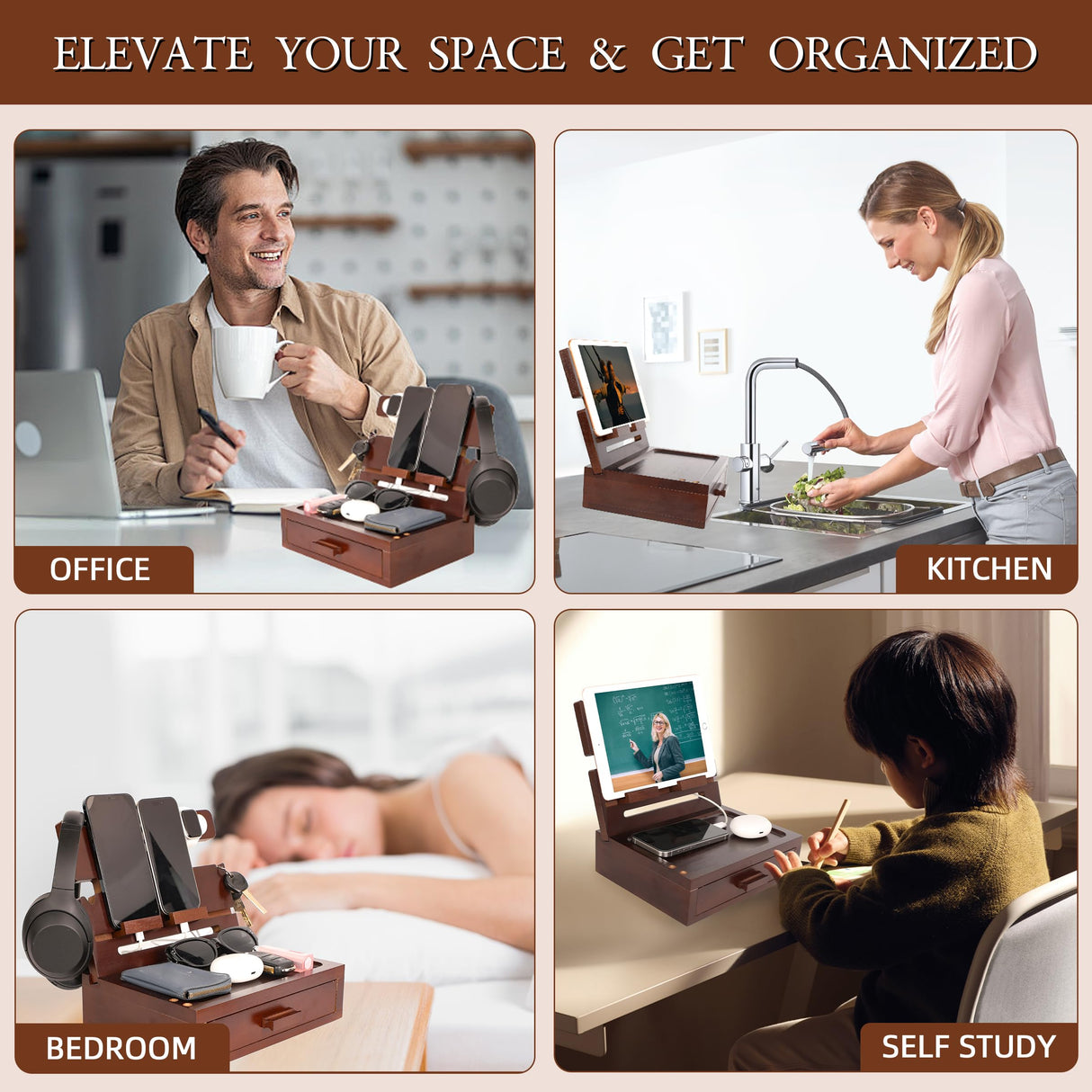 Gifts for Men Dad Women from Daughter Son Wife Wood Phone Docking Station with Drawer Nightstand Organizer for Men Dad Birthday Gifts for Him from Wife for Men Xgunion