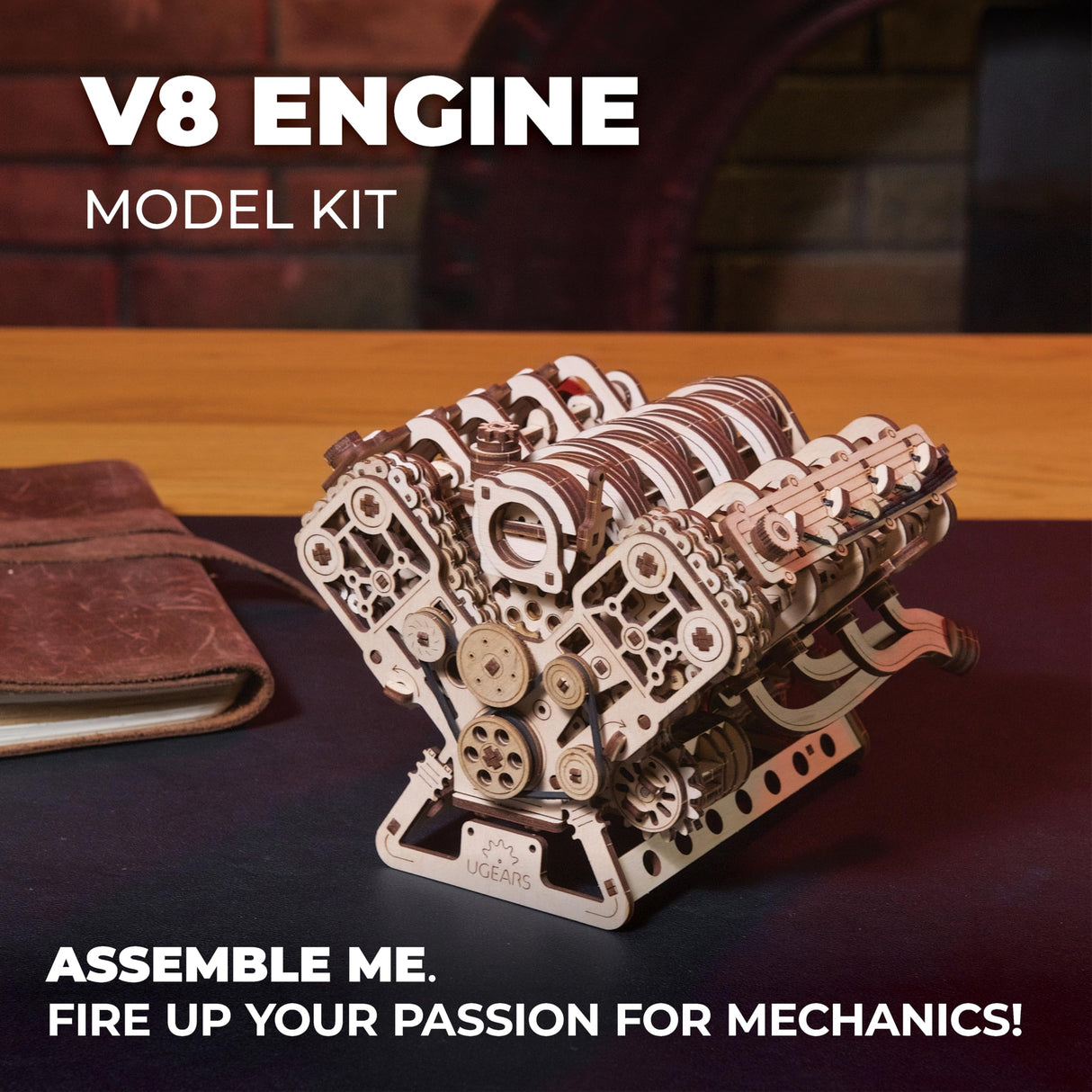 UGEARS V8 Engine Model Kit - Advanced 3D Wooden Puzzles for Adults - DIY Kits Gifts for Engineers - 3D Puzzle Model Engine Kit for Adults for Father's Day, Birthdays, Christmas - 776 Pcs UGEARS