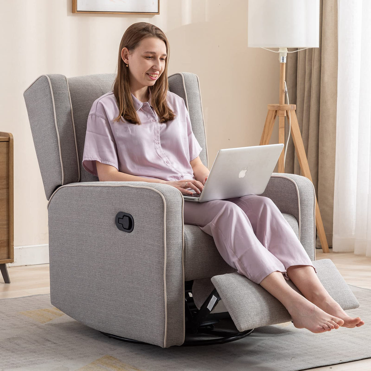 CANMOV Swivel Rocker Recliner Chair, Rocking Chair Nursery Glider Recliner, Manual Glider Chair for Nursery (Gray) CANMOV