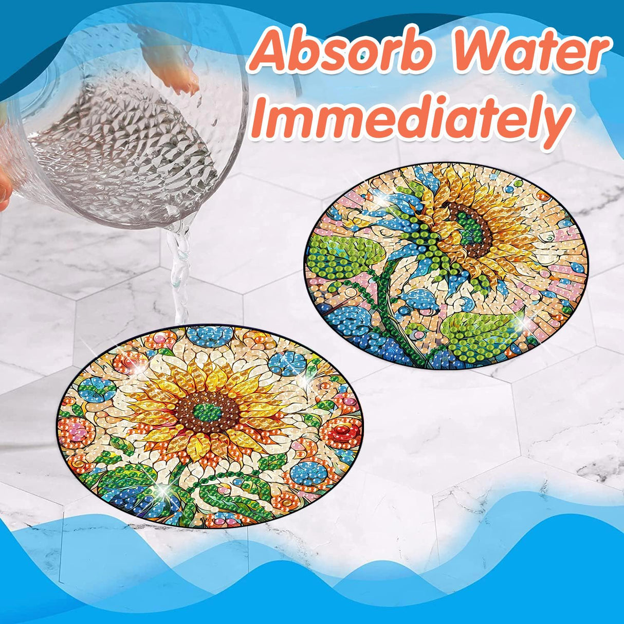 ijbnhd 8 PCS Sunflower Diamond Painting Coasters Sunflower Diamond Art Coasters with Holder DIY for Adults, 5D Diamond Crafts Supplies (Cork Wooden Pad) ijbnhd
