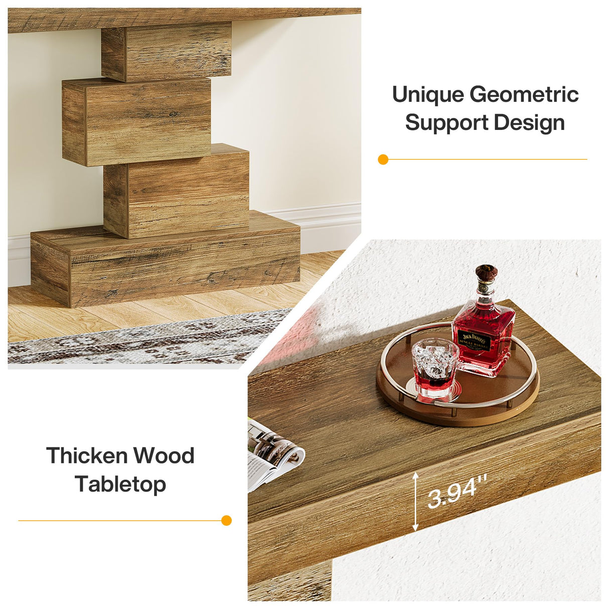 Tribesigns 42.5" Farmhouse Console Table, Narrow Wood Sofa Table Behind Couch with Geometric Base, Industrial Entryway Accent Table for Living Room, Hallway, Entrance (Light Brown) Tribesigns