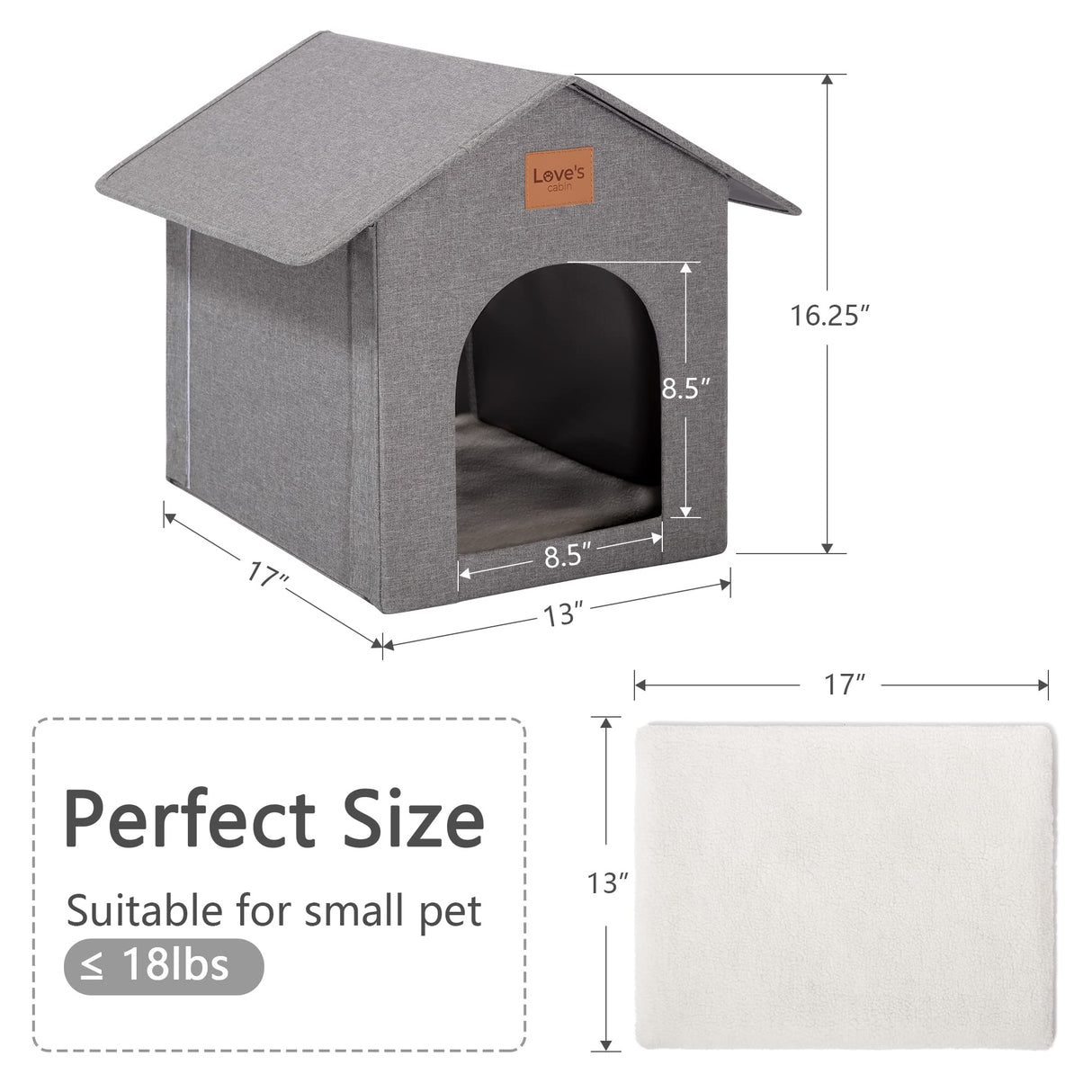 Love's cabin Outdoor Cat House Weatherproof, Insulated Feral Cat House Outdoor for Winter, Waterproof Outside House for /Indoor Cats, Shelter with Removable Soft Cushion Love's cabin