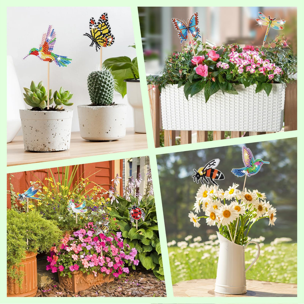 10Pcs Diamond Painting Kit Diamond Art Kits for Adults for Garden Decor with Butterfly, Hummingbird, Bee, Ladybug, Dragonfly,Dimond Art Paintings Arts and Crafts for Adults Gem Art for Yard Decoration NANZHOO