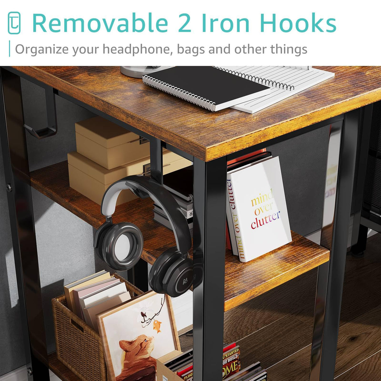 Lufeiya 47 inch Computer Desk with 4 Drawers & Storage Shelves, Writing Work Study Desk for Home Office Bedroom, Modern Simple Student PC Desks Table, Rustic Brown Lufeiya