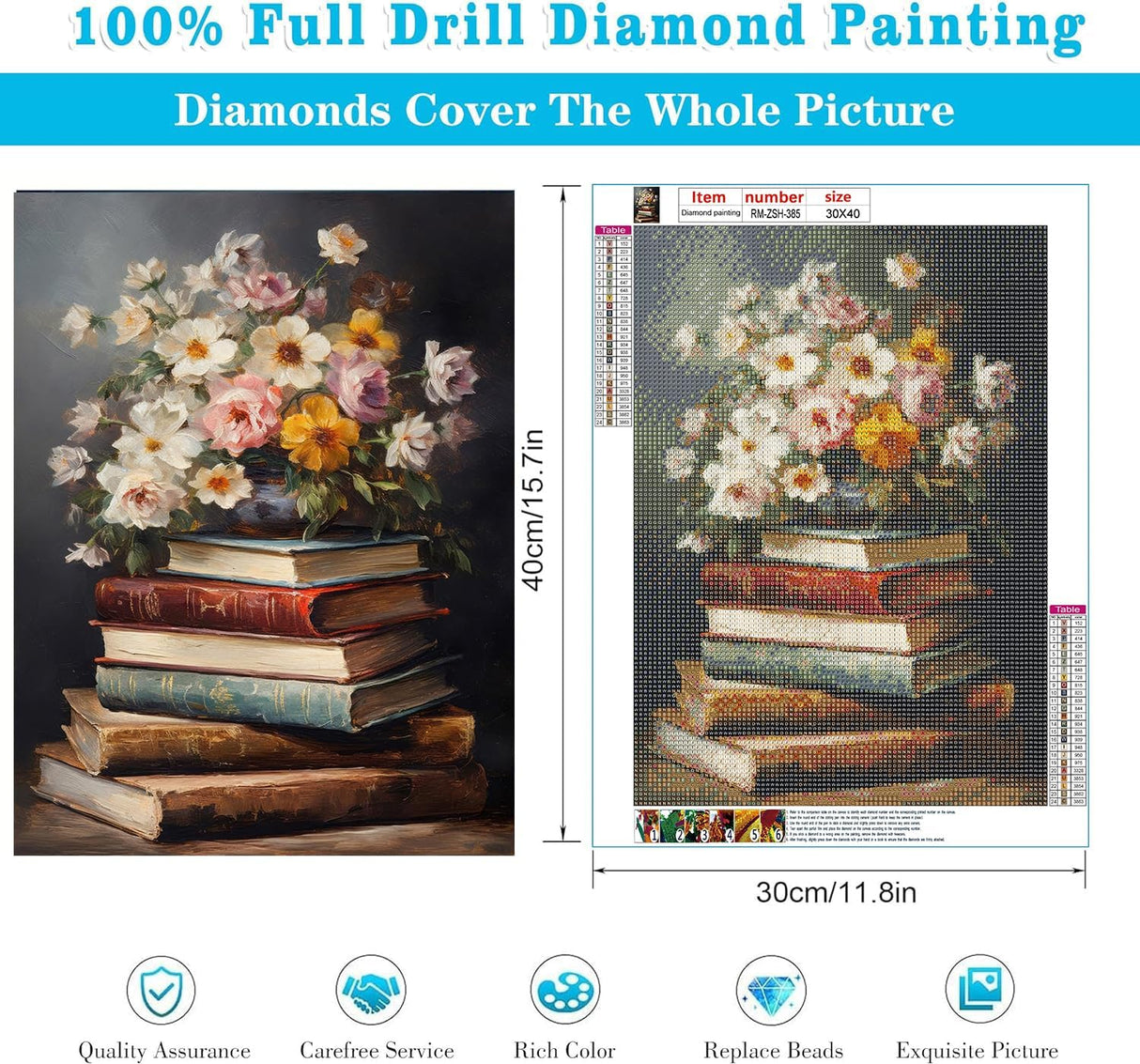 Vintage flower Diamond Art Painting Kits for Adults, Full Drill Diamond Dots Paintings for Beginners, Round 5D Paint with Diamonds Pictures Gem Art Painting Kits DIY Crafts Kits 【11.8x15.7inch】 RYMILIE