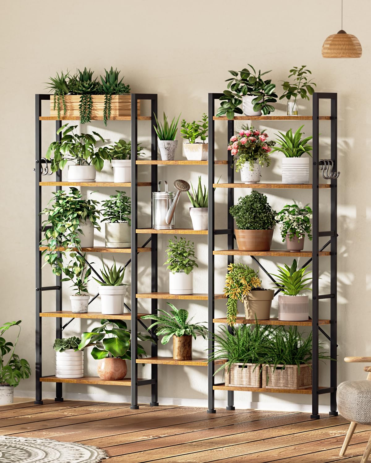 Furologee Triple 5 Tier Bookshelf, Bookcase with 14 Open Display Shelves, Wide Etagere Book Shelf, Industrial Shelving Units for Home Office, Living Room, Bedroom, Rustic Brown Furologee