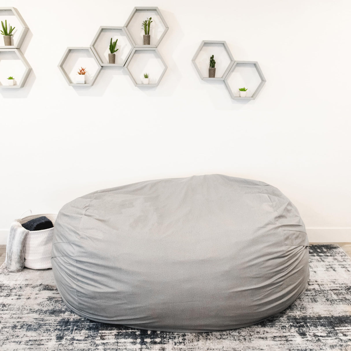 Big Joe Fuf XXL Foam Filled Bean Bag Chair with Removable Cover, Fog Lenox, Durable Woven Polyester, 6 feet Giant Big Joe