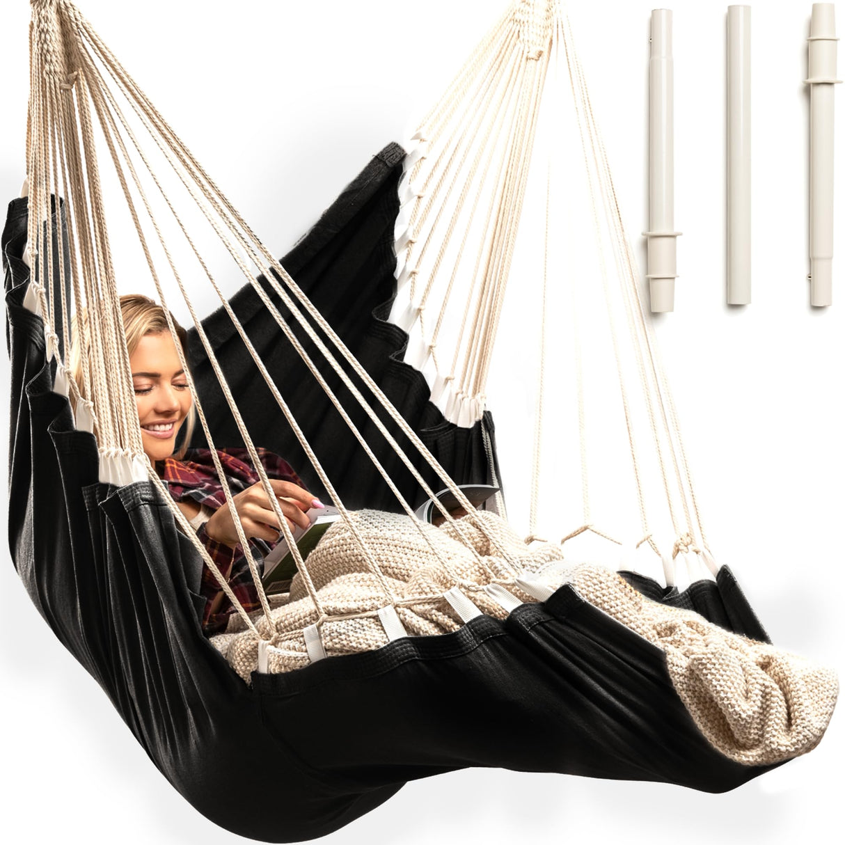 Indoor Hammock Chair Swing - Hanging Hammock Swing Chair - Indoor/Outdoor - Hanging Chairs for Bedroom, Patio, Porch, Swinging Chair Hammock for Adults - Built-In Footrest - Spacious Full Body Support EXTIRIO