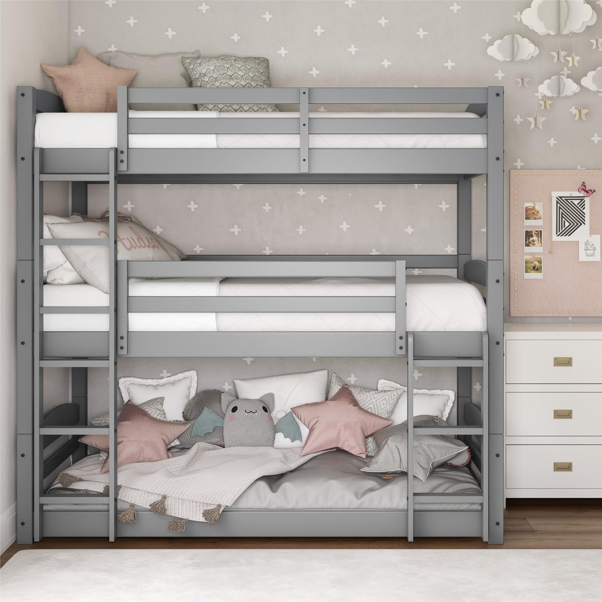DHP Phoenix Triple Bunk Bed, Twin Size, Grey DHP