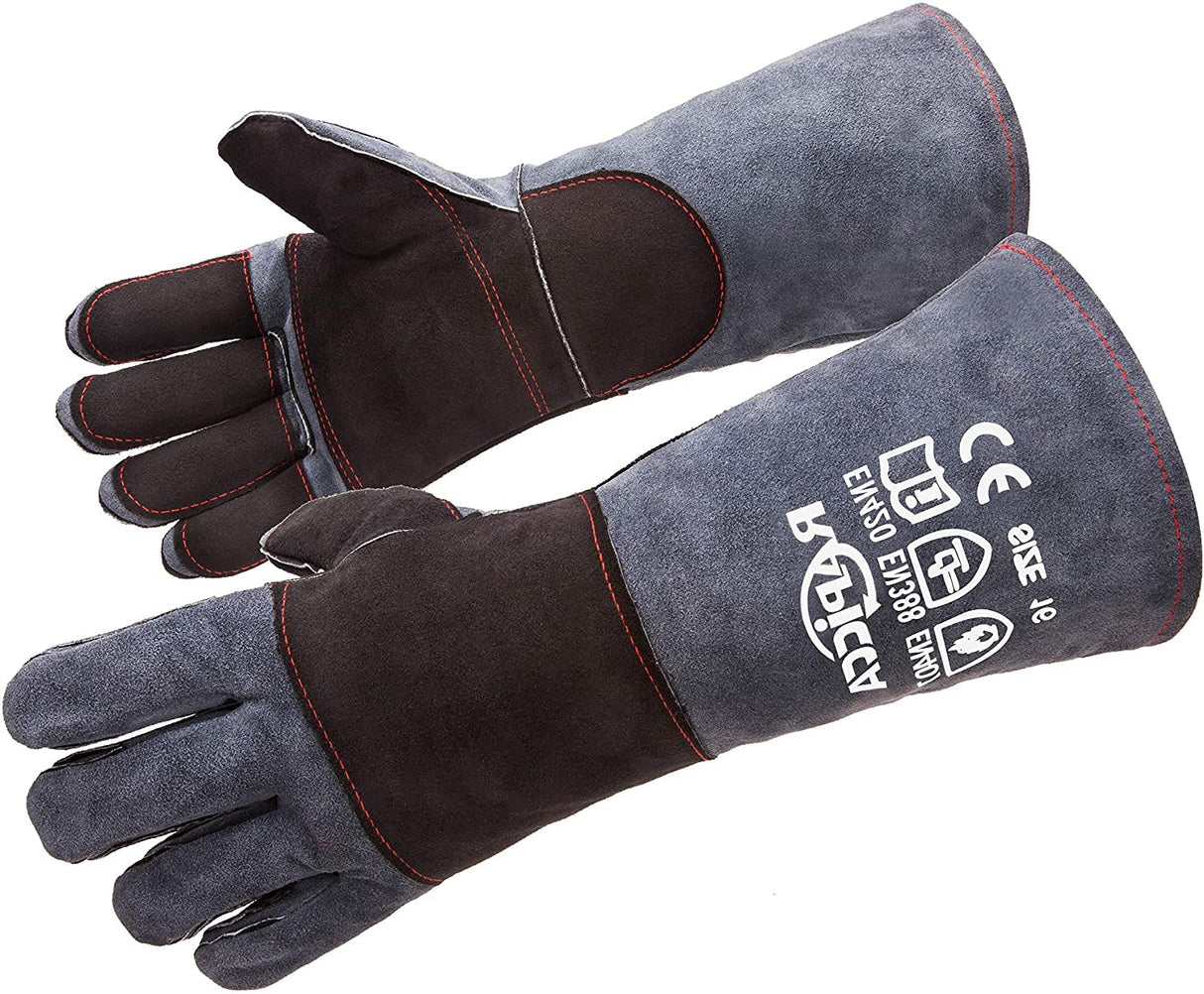 RAPICCA Fireplace Gloves Fire Heat Resistant: Dark-Grey 16IN 932℉ - Fireproof Leather for Fireplace Fire Pit Wood Stove Campfire Furnace BBQ Grill Stick Mig Welding Welder Gear - One Size RAPICCA