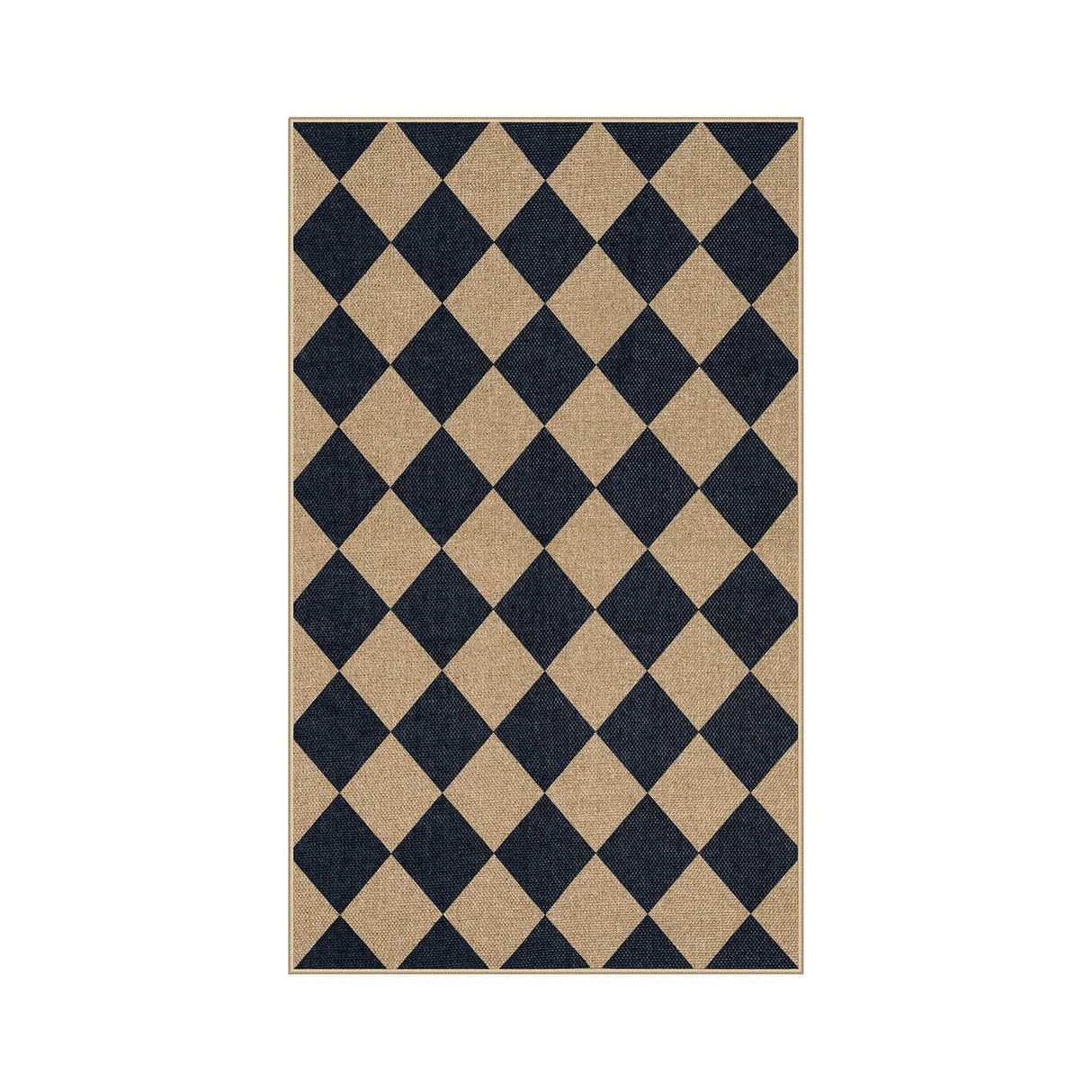 Lahome Checkered Easy Jute 3x5 Outdoor Patio Rug, Washable Rugs for Entryway Diamond Indoor Outdoor Living Room Carpet, Farmhouse Neutral Non Slip Black Door Carpet for Backyard Bedroom Lahome