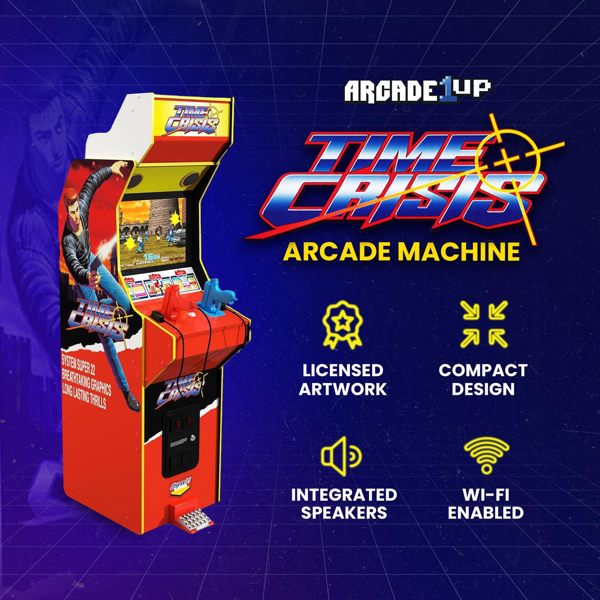 Arcade1Up 17-in High Resolution LCD Screen Multiplayer Time Crisis, Point Blank, & Steel Gunner Light Gun Arcade Machine w/ Stand Up Cabinet for Home ARCADE1UP