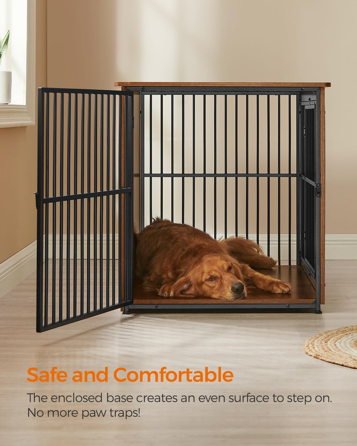 Feandrea Dog Crate Furniture, 43.3" Side End Table, Modern Kennel for Dogs Indoor up to 80 lb, Heavy-Duty Dog Cage with Enclosed Base, Double-Door Dog House, Rustic Brown UPFC024X01 Feandrea